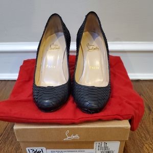 Christian Louboutin Ron Ron 85 Black Watersnake Pumps Size 5.5